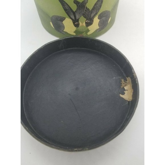 Round Gift Box Green Cardboard Kissing Black White Bunnies Happy Easter Spring - Picture 7 of 8